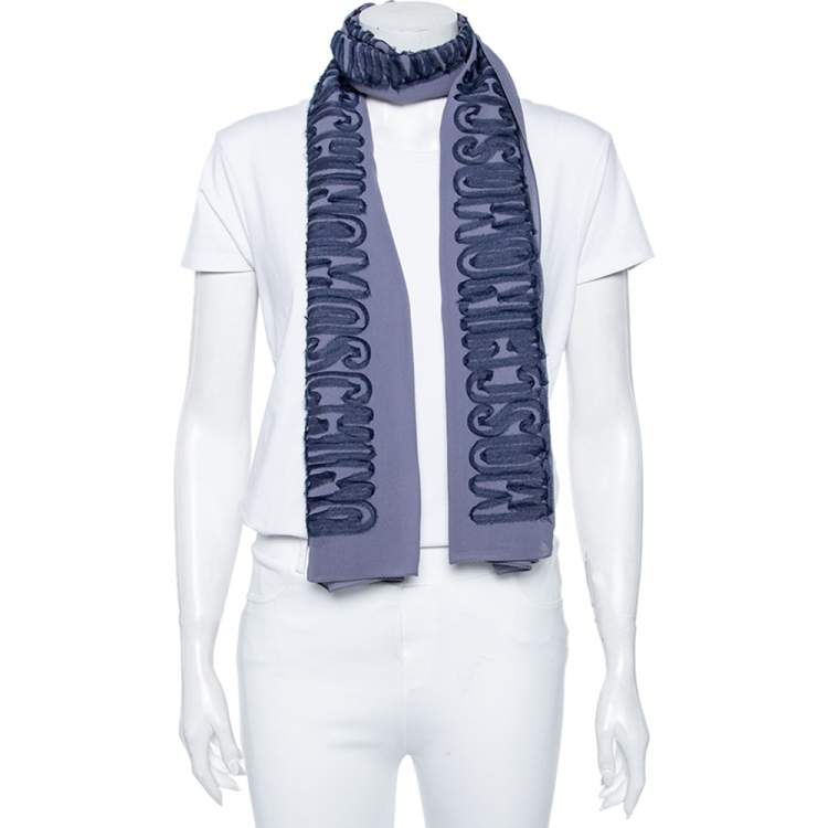 Pre Owned Moschino Blue Logo Applique Chiffon Scarf 