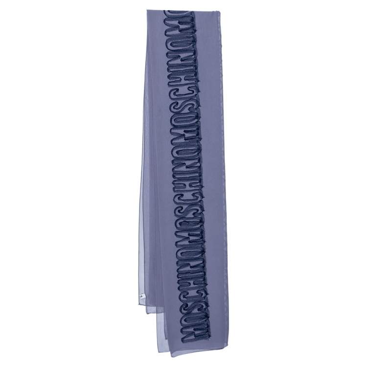 Pre Owned Moschino Blue Logo Applique Chiffon Scarf 