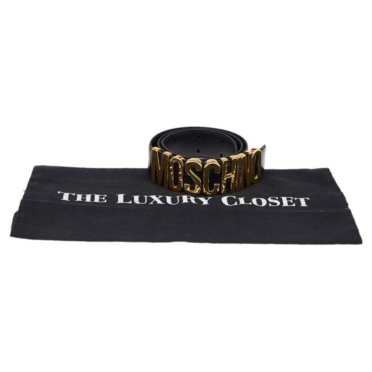 Pre Owned Moschino Black Glossy Leather Classic Logo Belt 85CM