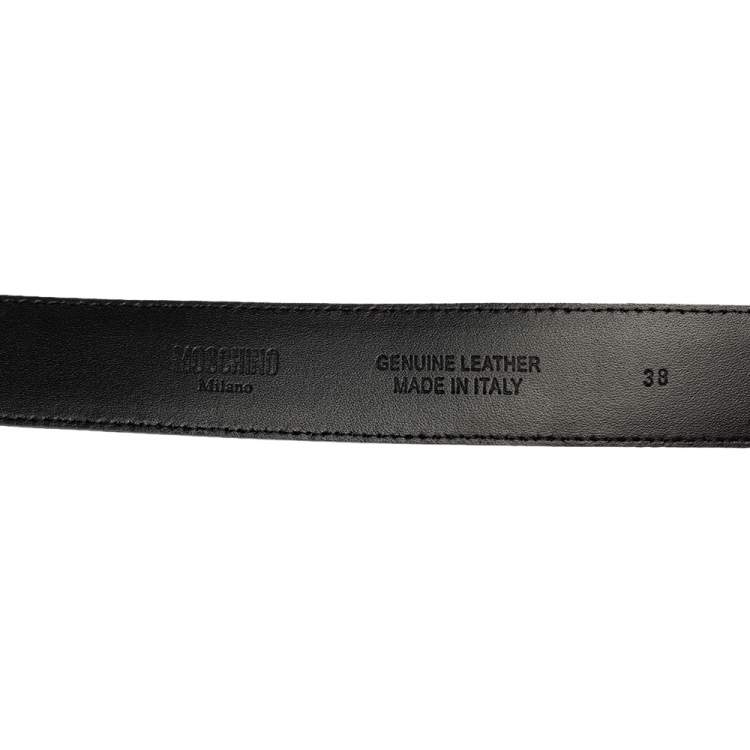 Pre Owned Moschino Black Leather Classic Logo Belt 75CM
