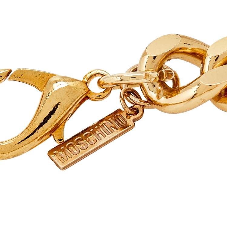Pre Owned Moschino Multicolor Enameled Logo Charms Curb Chain Necklace