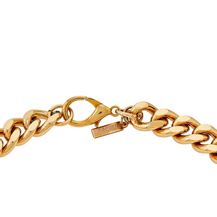 Pre Owned Moschino Multicolor Enameled Logo Charms Curb Chain Necklace