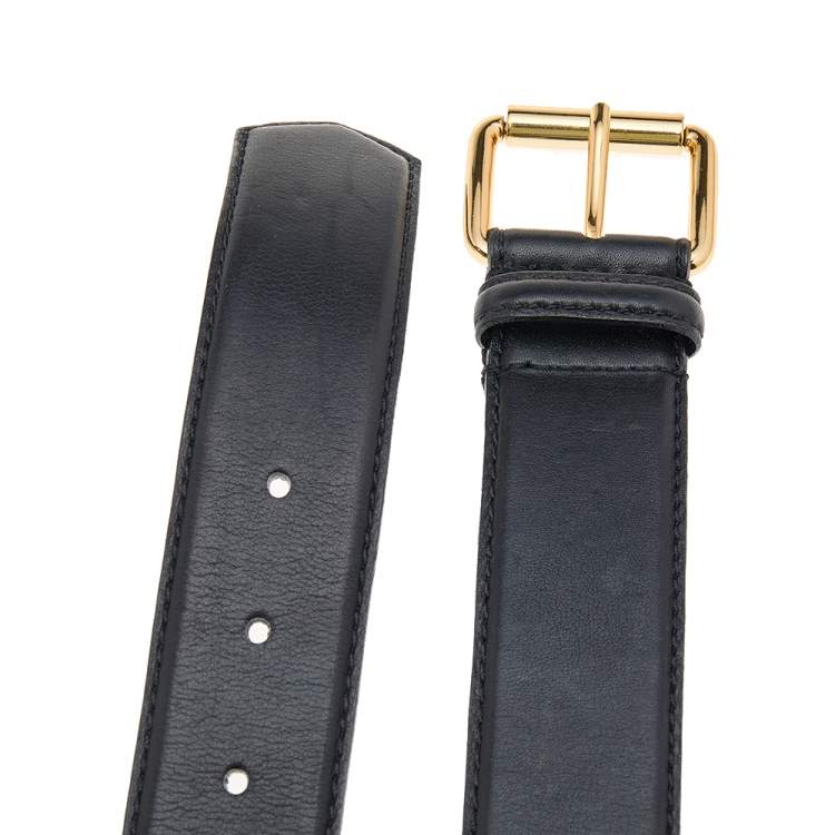 Pre Owned Moschino Black Leather Logo Chain Belt 95 CM