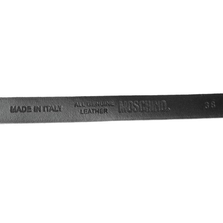 مملوكة مسبقًا Moschino Black Leather Logo Slim Waist Belt 75CM