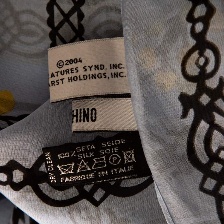 Pre Owned Moschino Pale Blue Olive Oyl Print Silk Scarf
