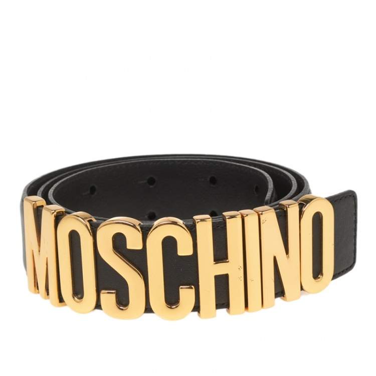 مملوكة مسبقًا Moschino Black Leather Classic Logo Belt 