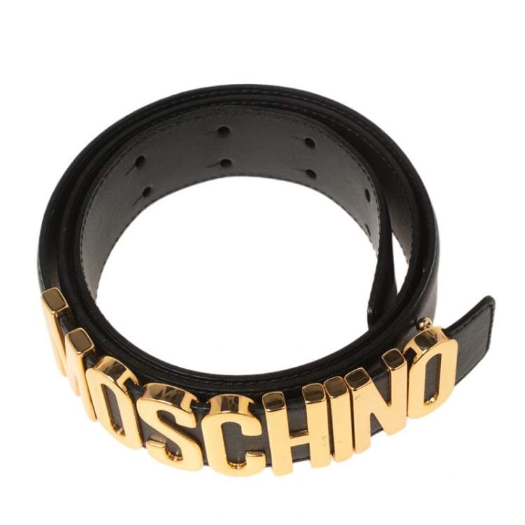 مملوكة مسبقًا Moschino Black Leather Classic Logo Belt 