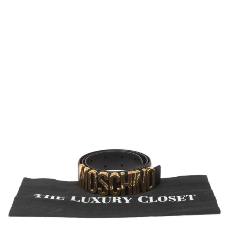مملوكة مسبقًا Moschino Black Leather Classic Logo Belt 