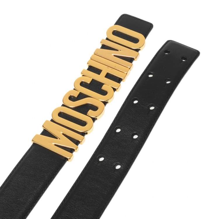 مملوكة مسبقًا Moschino Black Leather Classic Logo Belt 