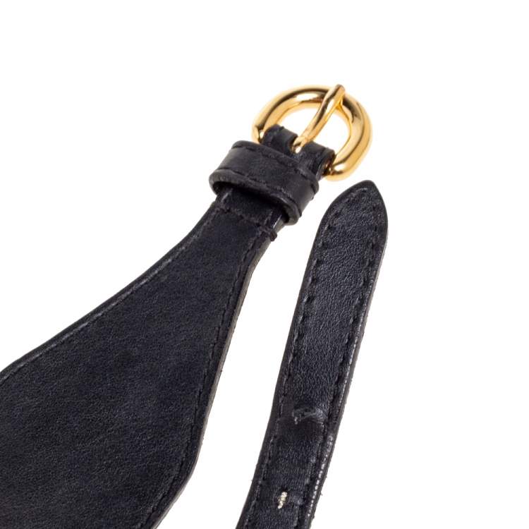 Pre Owned Moschino Black Leather Logo Charm Waist Belt 