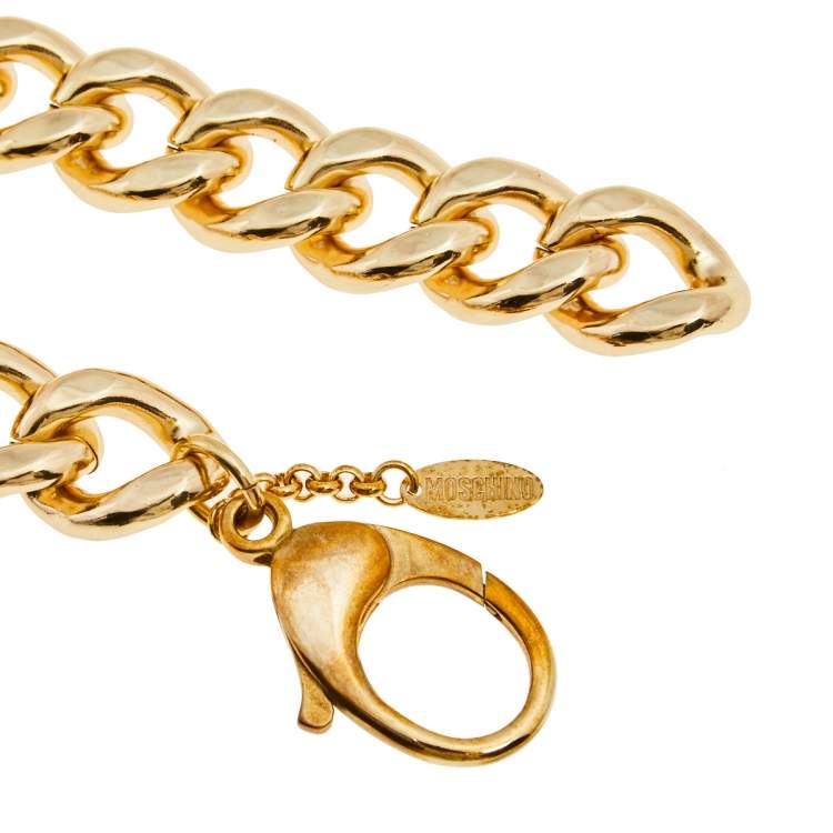 Pre Owned Moschino Gold Tone Metal Lettering Charms Chain Belt