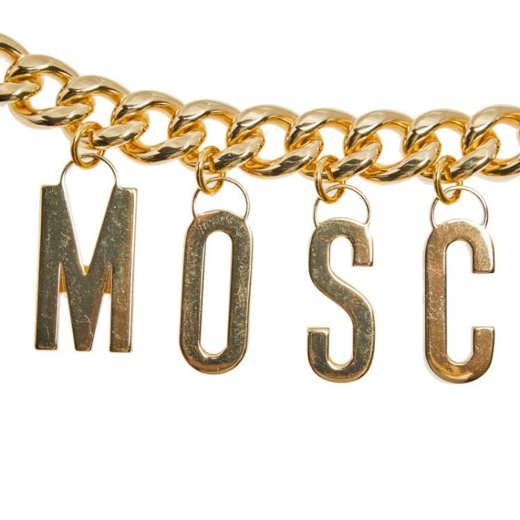 Pre Owned Moschino Gold Tone Metal Lettering Charms Chain Belt