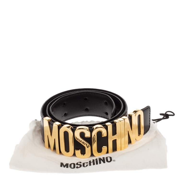 Pre Owned Moschino Black Leather Logo Belt 