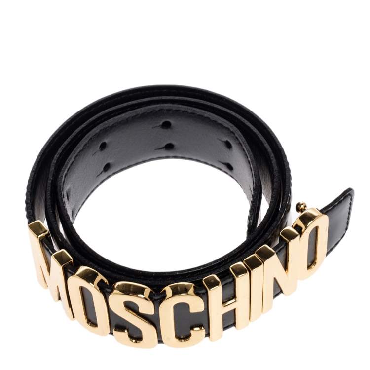Pre Owned Moschino Black Leather Logo Belt 