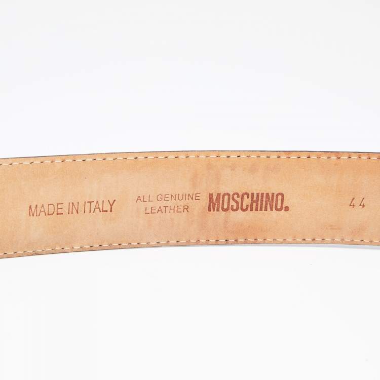 Pre Owned Moschino Navy Blue Leather Classic Logo Belt 90CM