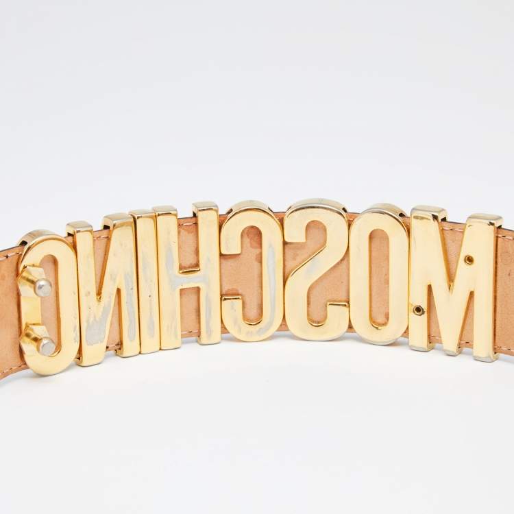 Pre Owned Moschino Navy Blue Leather Classic Logo Belt 90CM