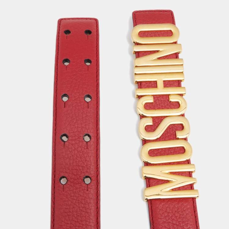 مملوكة مسبقًا Moschino Red Leather Classic Logo Belt 95CM