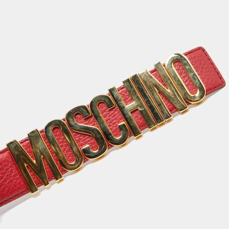 مملوكة مسبقًا Moschino Red Leather Classic Logo Belt 95CM
