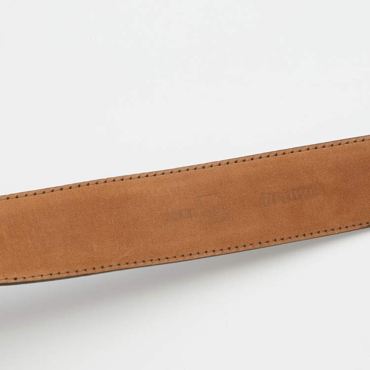 Pre Owned Moschino Black Leather Logo Plaque Belt