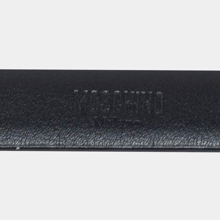 مملوكة مسبقًا Moschino Black Leather Classic Logo Slim Belt 95 CM