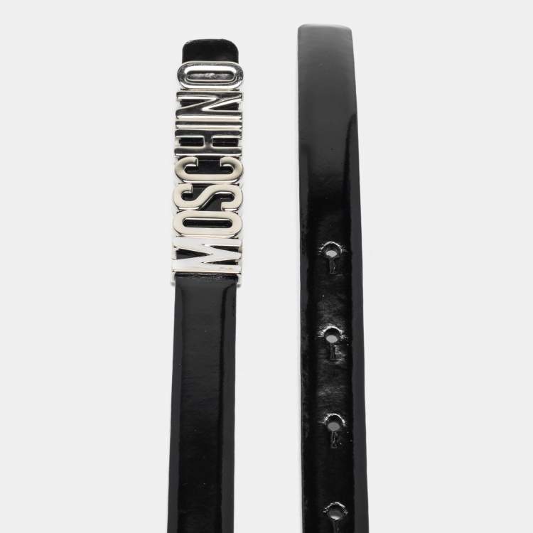 مملوكة مسبقًا Moschino Black Leather Classic Logo Slim Belt 95 CM