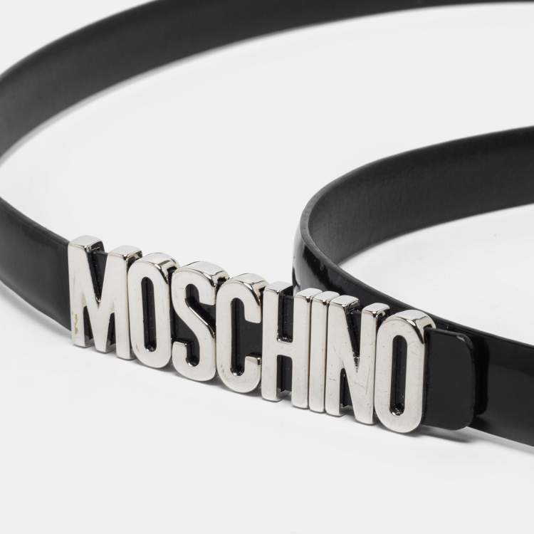 مملوكة مسبقًا Moschino Black Leather Classic Logo Slim Belt 95 CM