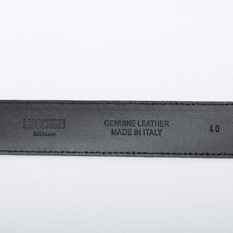 Pre Owned Moschino Black Leather Classic Logo Belt 85CM