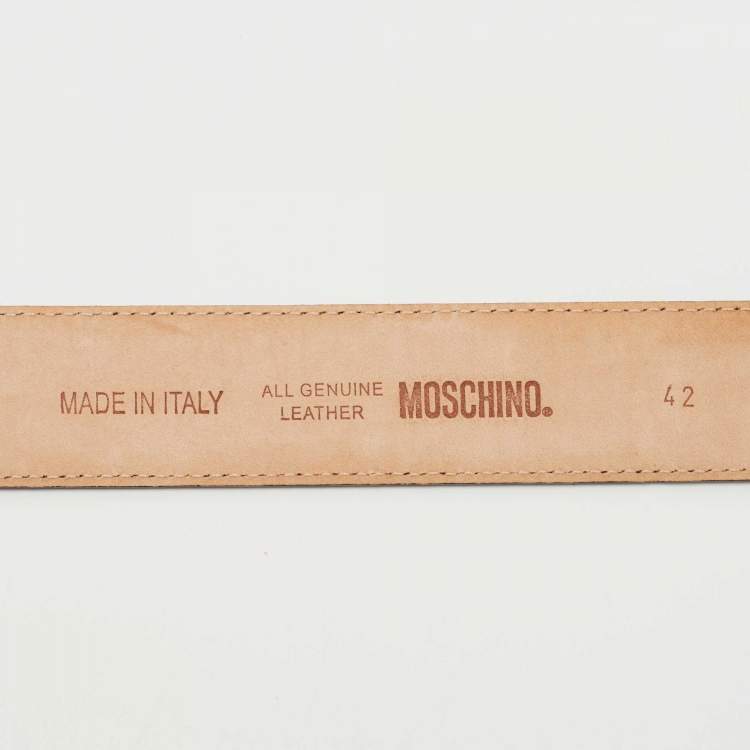 Pre Owned Moschino Blue Leather Logo Belt 85CM
