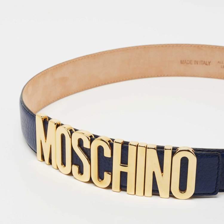 Pre Owned Moschino Blue Leather Logo Belt 85CM