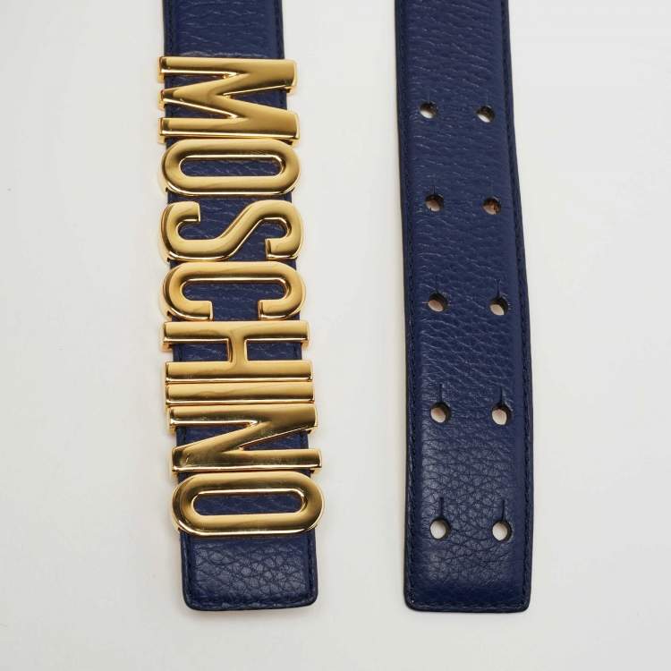 Moschino Blue Leather Logo Belt 85CM Moschino TLC