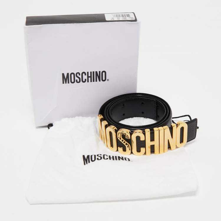 Pre Owned Moschino Black Leather Classic Logo Belt 