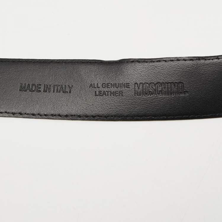 Pre Owned Moschino Black Leather Classic Logo Belt 