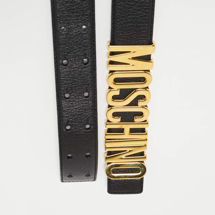 Pre Owned Moschino Black Leather Classic Logo Belt 