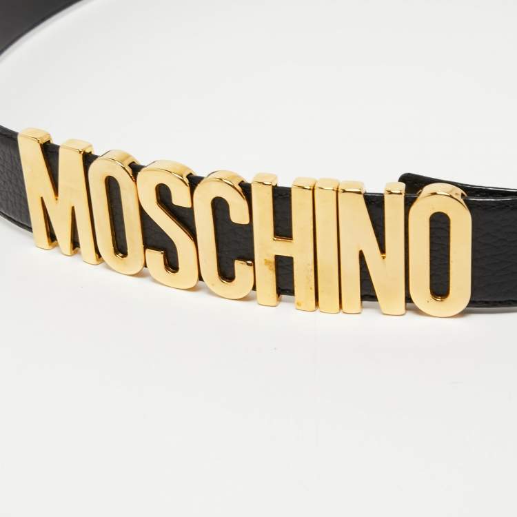 Pre Owned Moschino Black Leather Classic Logo Belt 