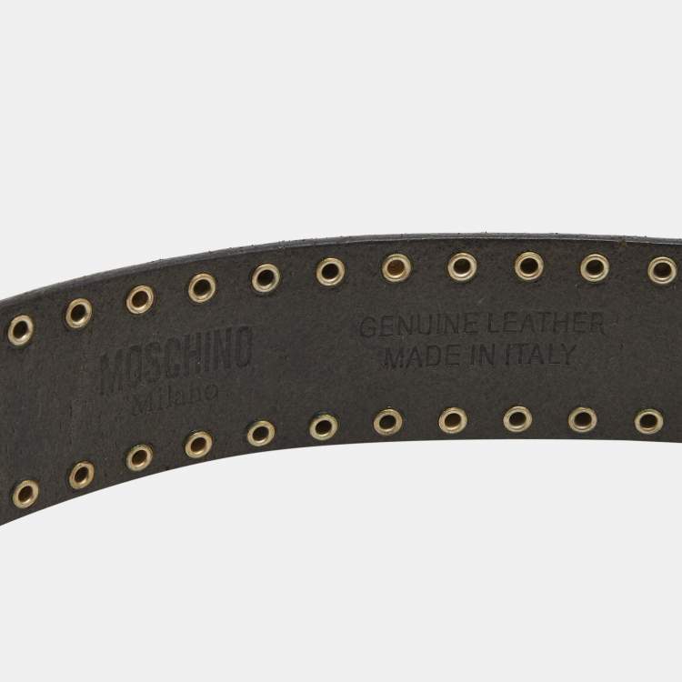 Pre Owned Moschino Black Leather Studded Classic Logo Waist Belt