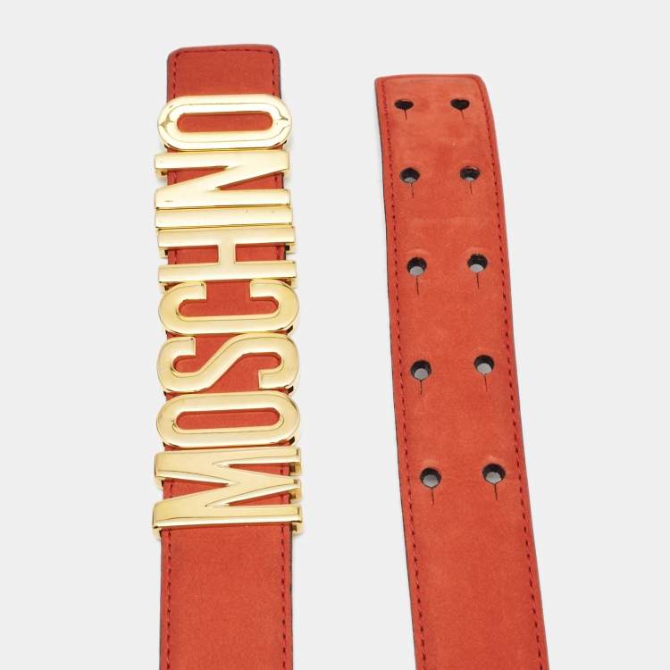 Pre Owned Moschino Orange Nubuck Leather Classic Logo Waist Belt