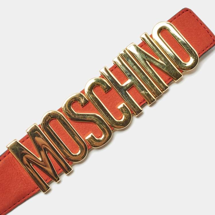 Pre Owned Moschino Orange Nubuck Leather Classic Logo Waist Belt