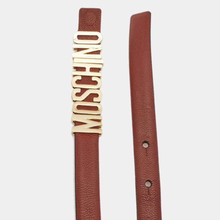 Pre Owned Moschino Brown Leather Classic Logo Slim Belt