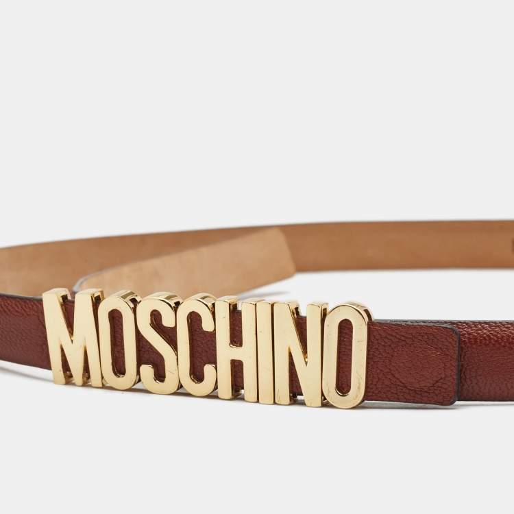 Pre Owned Moschino Brown Leather Classic Logo Slim Belt