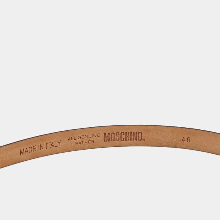 Pre Owned Moschino Brown Leather Classic Logo Slim Belt