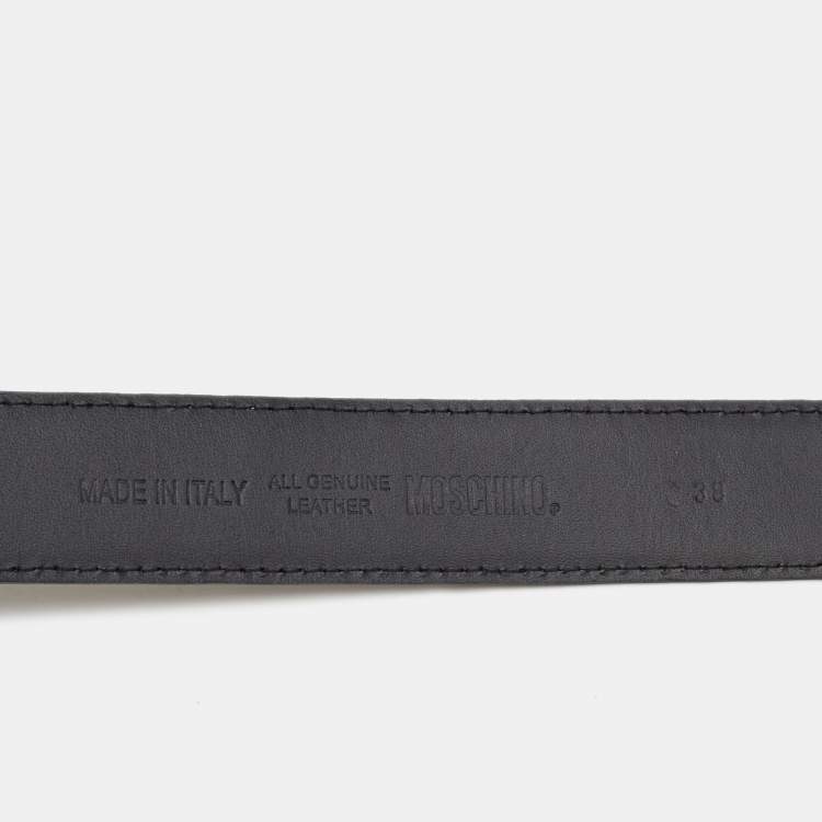 Pre Owned Moschino Olive Green Glossy Leather Classic Logo Belt