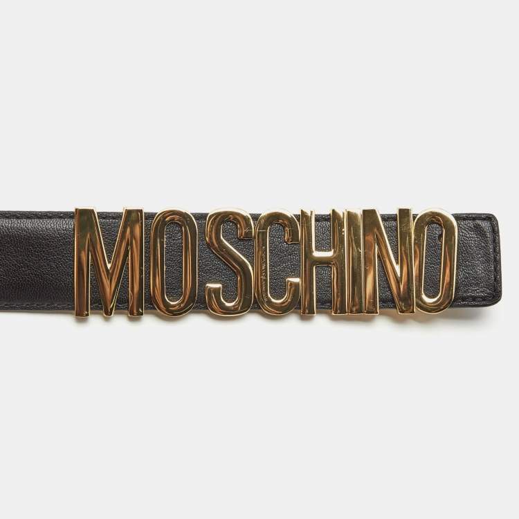Pre Owned Moschino Black Leather Classic Logo Belt 
