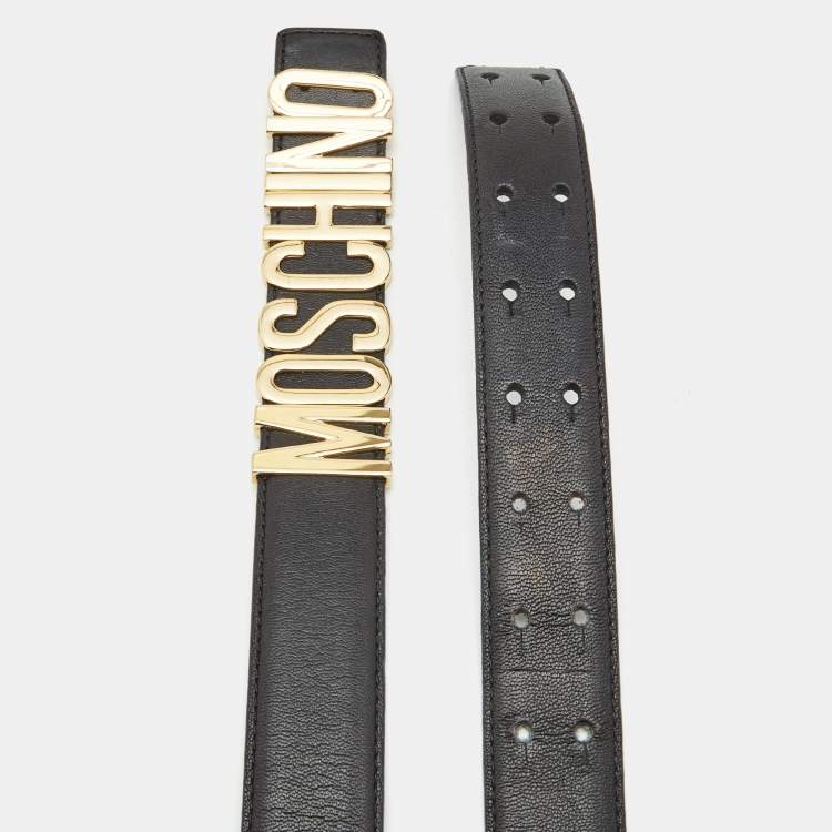 Pre Owned Moschino Black Leather Classic Logo Belt 