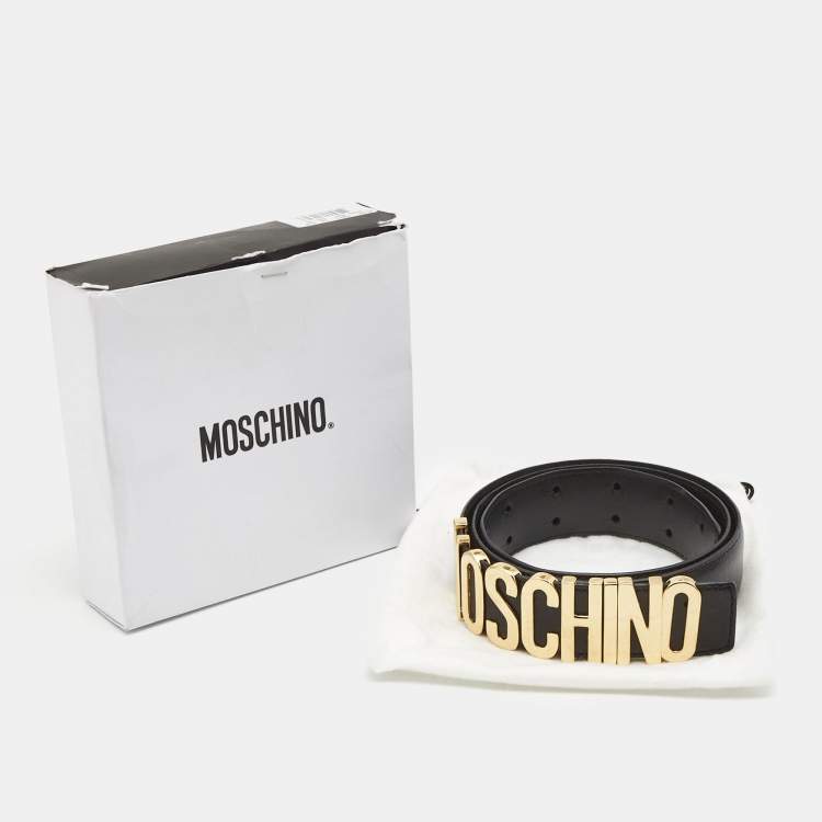 Pre Owned Moschino Black Leather Classic Logo Belt 