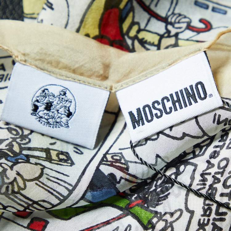 Pre Owned Moschino Beige Popeye Printed Silk Scarf