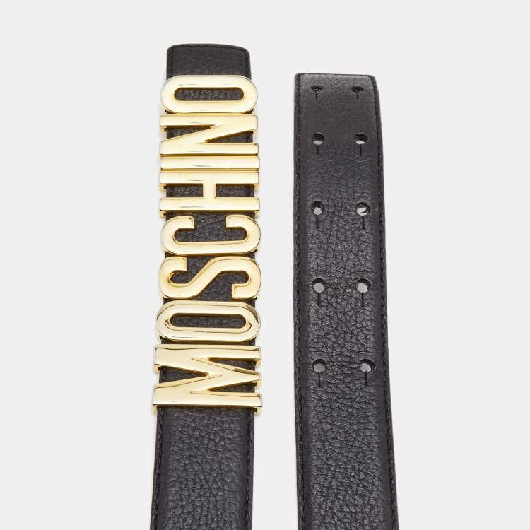 Pre Owned Moschino Black Leather Classic Logo Belt 80CM