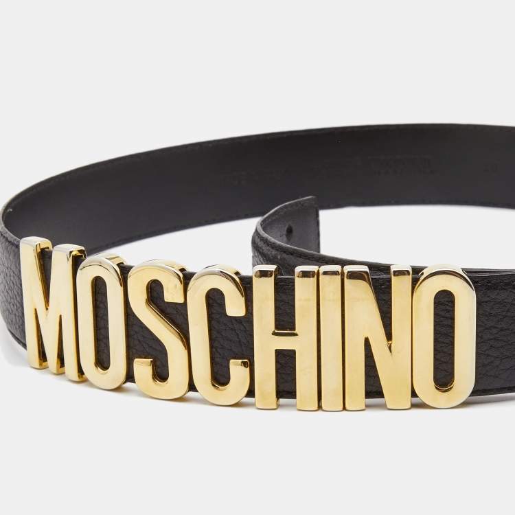 Pre Owned Moschino Black Leather Classic Logo Belt 80CM
