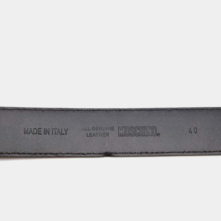Pre Owned Moschino Black Leather Classic Logo Belt 80CM
