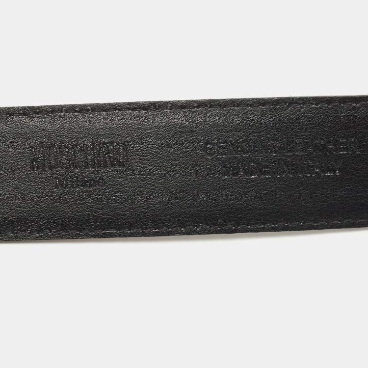 Pre Owned Moschino Black Glossy Leather Classic Logo Belt 95 CM