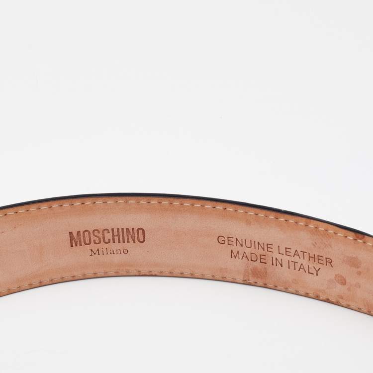 Pre Owned Moschino Rose Gold Leather Classic Logo Belt 90CM